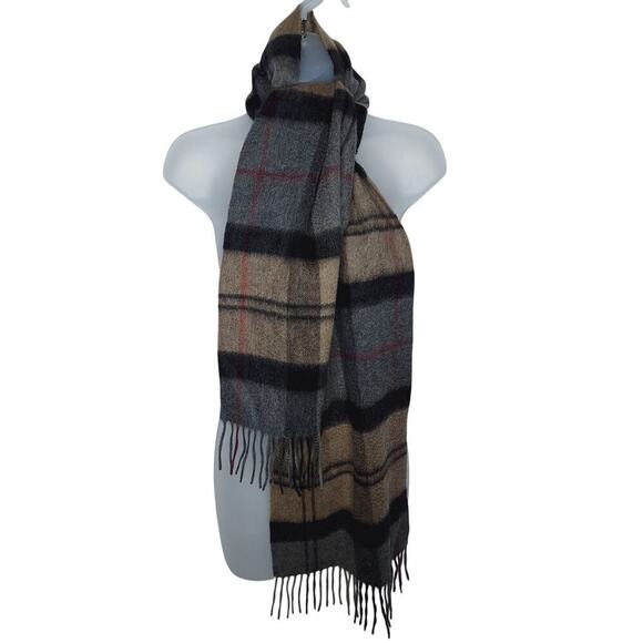 Allen Solly 100% Cashmere Scarf Fringe Plaid Tartan 68" x 11.25" Unisex - Picture 1 of 7